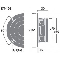 Monacor DT-105 Kopułkowy głośnik wysokotonowy HiFi, 50W/30W 8Ω